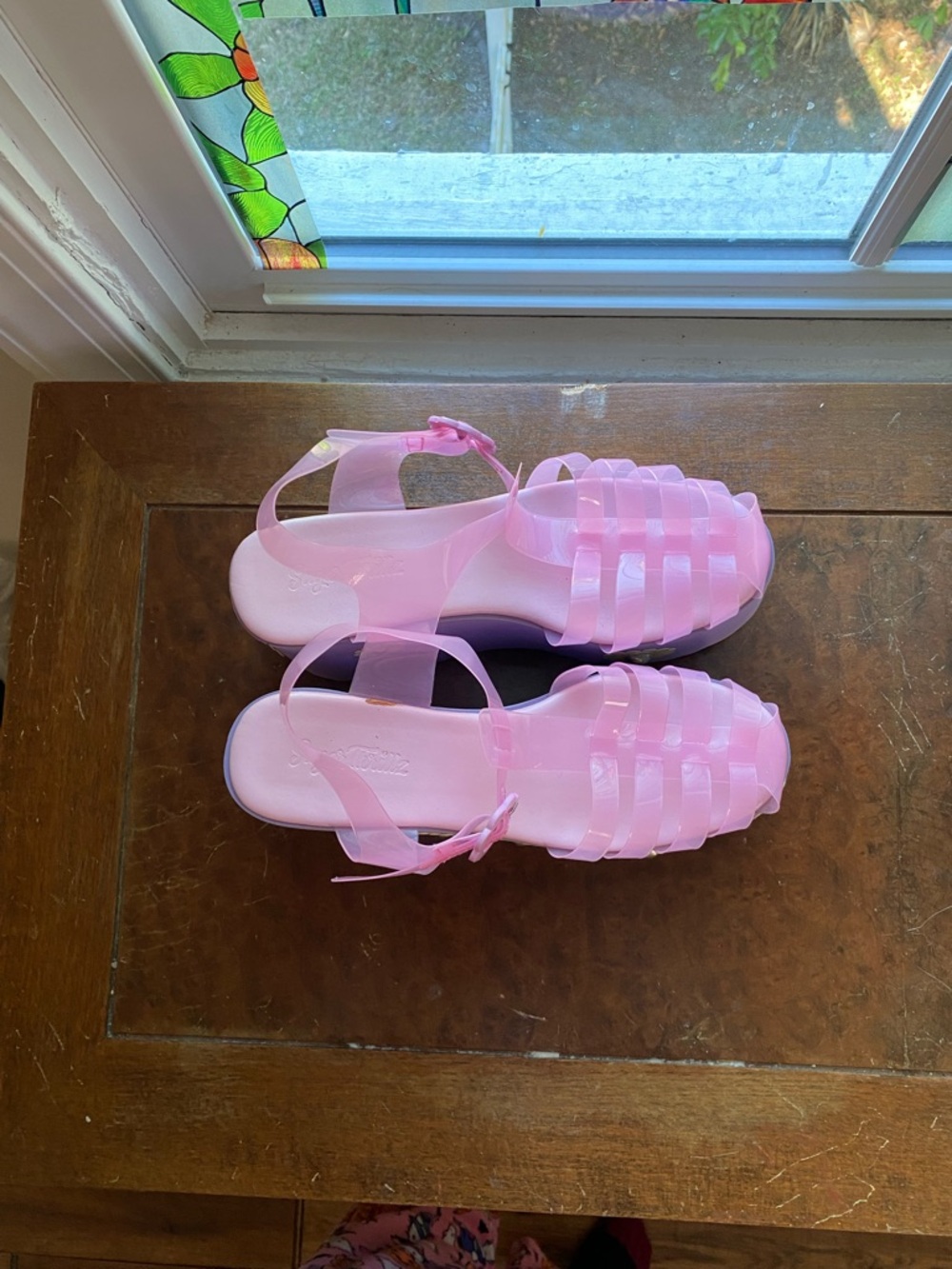 Sugarthrillz Pink Platform Jelly Sandals with Daisy Accents - Picture 2 of 3